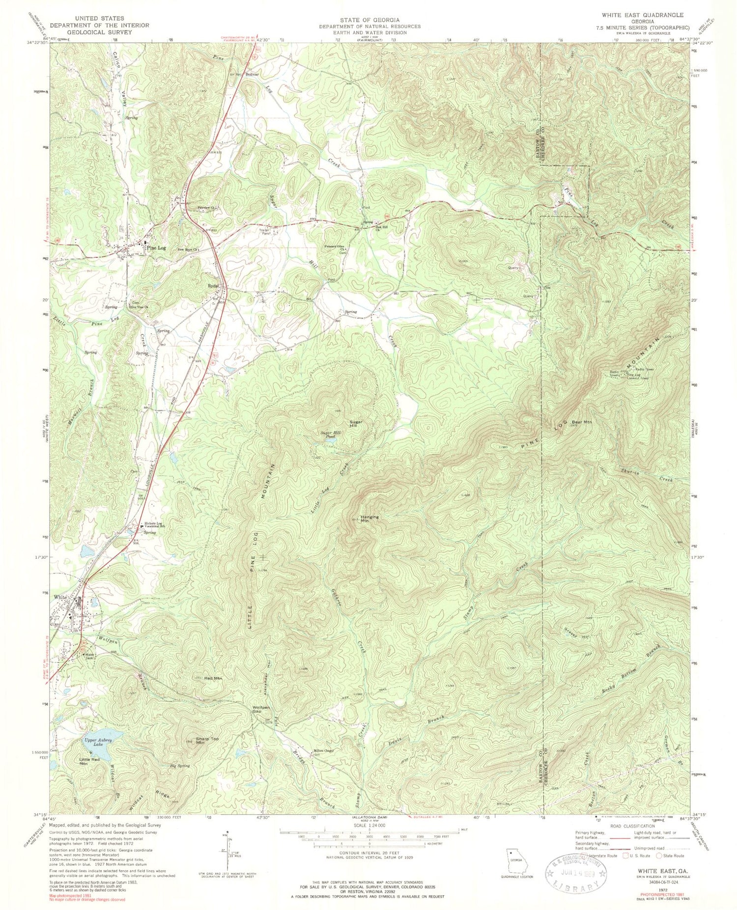 Classic USGS White East Georgia 7.5'x7.5' Topo Map Image
