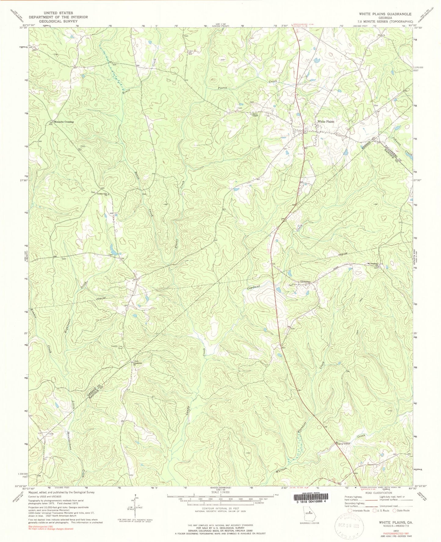 Classic USGS White Plains Georgia 7.5'x7.5' Topo Map Image