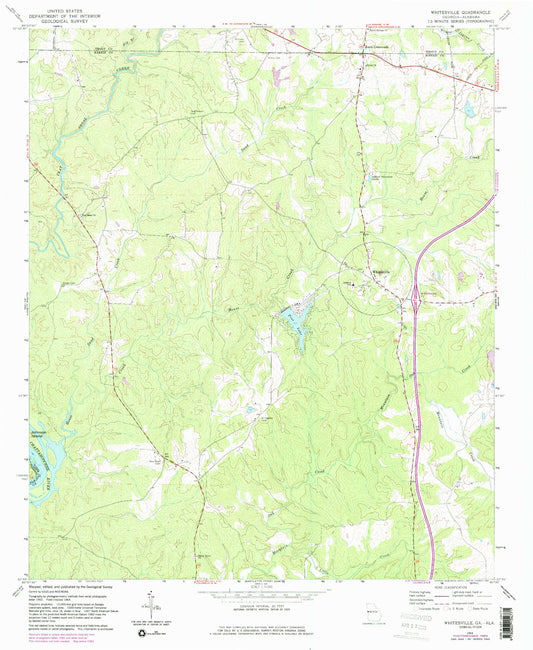 Classic USGS Whitesville Georgia 7.5'x7.5' Topo Map Image