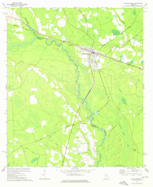 Classic USGS Willacoochee Georgia 7.5'x7.5' Topo Map Image