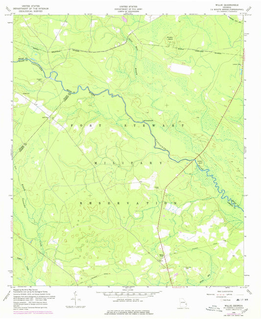 Classic USGS Willie Georgia 7.5'x7.5' Topo Map Image