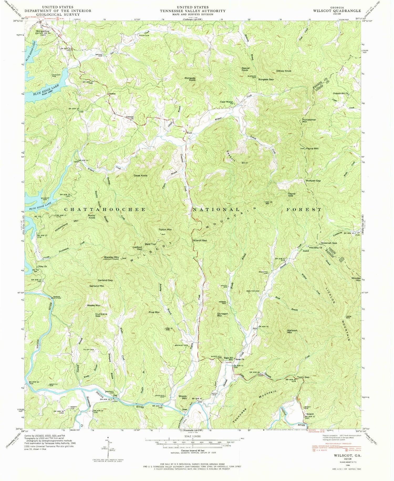 Classic USGS Wilscot Georgia 7.5'x7.5' Topo Map Image