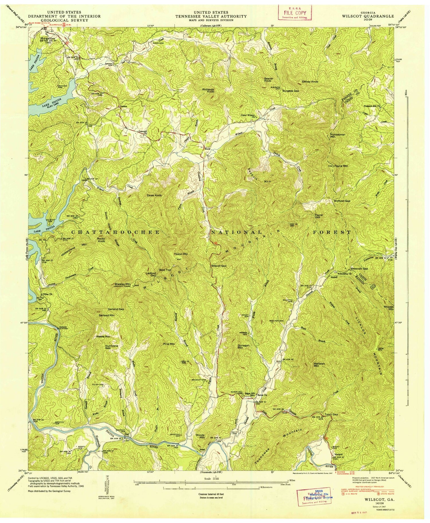 Classic USGS Wilscot Georgia 7.5'x7.5' Topo Map Image