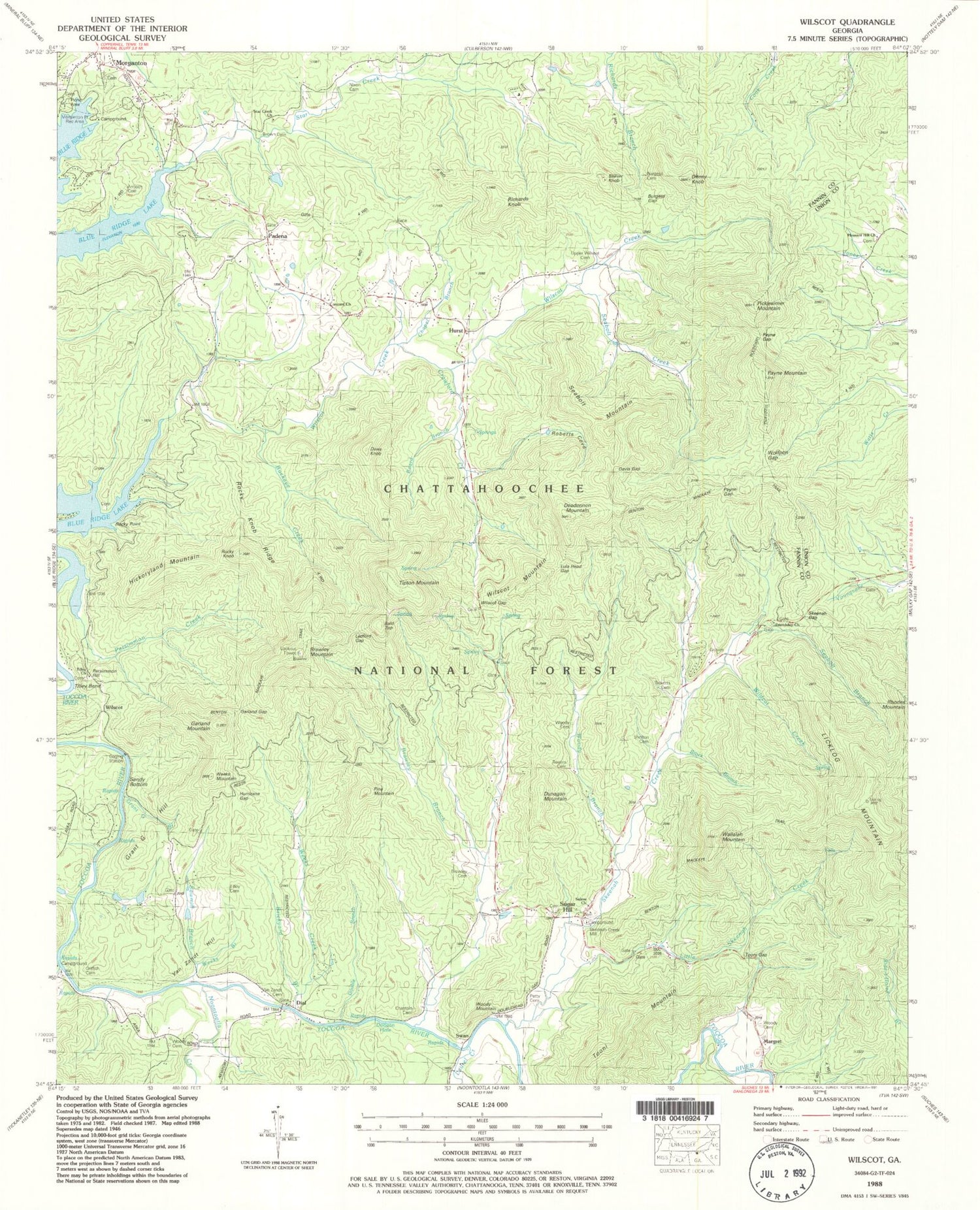 Classic USGS Wilscot Georgia 7.5'x7.5' Topo Map Image