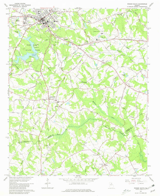 Classic USGS Winder North Georgia 7.5'x7.5' Topo Map Image