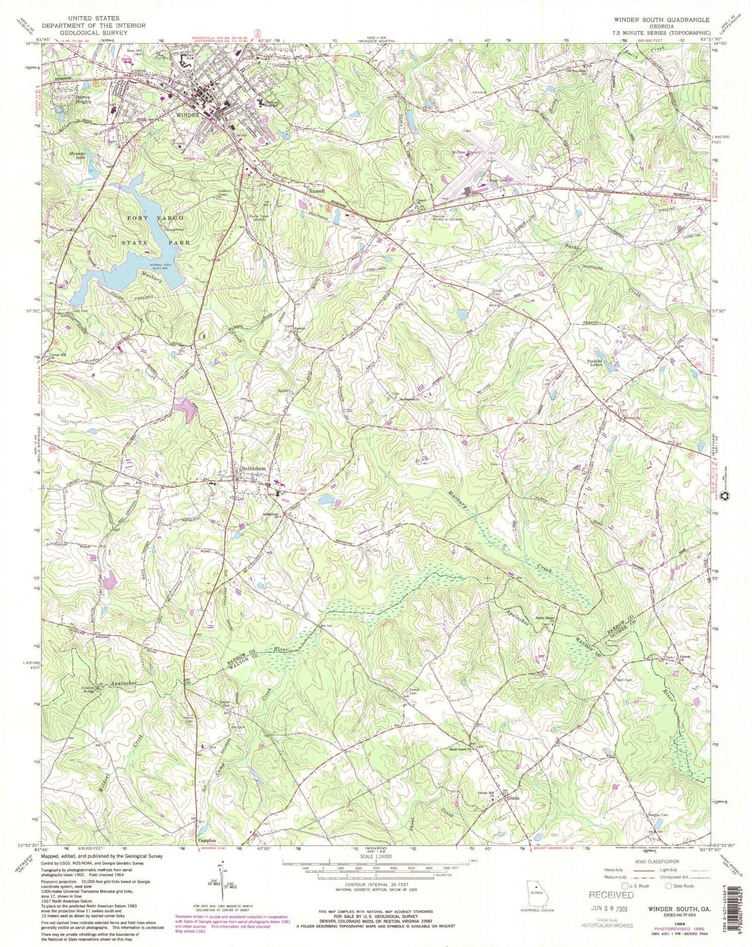 Classic USGS Winder South Georgia 7.5'x7.5' Topo Map Image