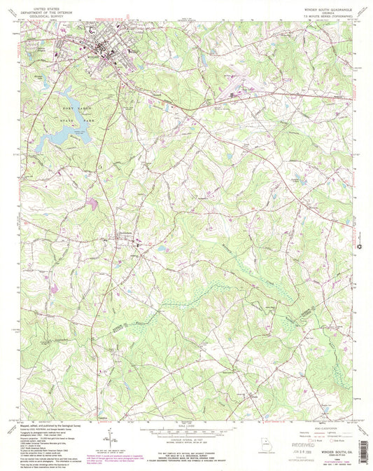 Classic USGS Winder South Georgia 7.5'x7.5' Topo Map Image
