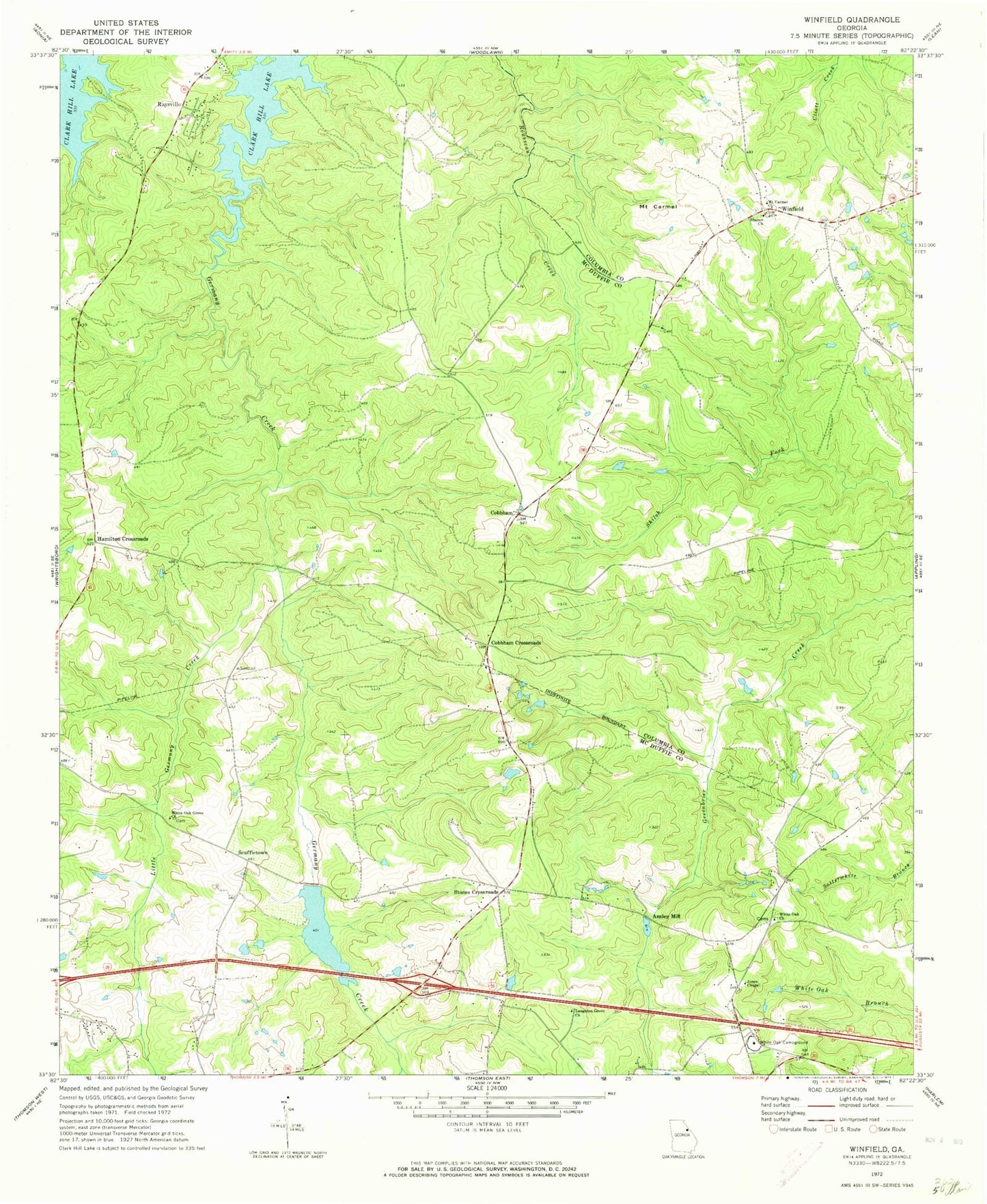 Classic USGS Winfield Georgia 7.5'x7.5' Topo Map Image
