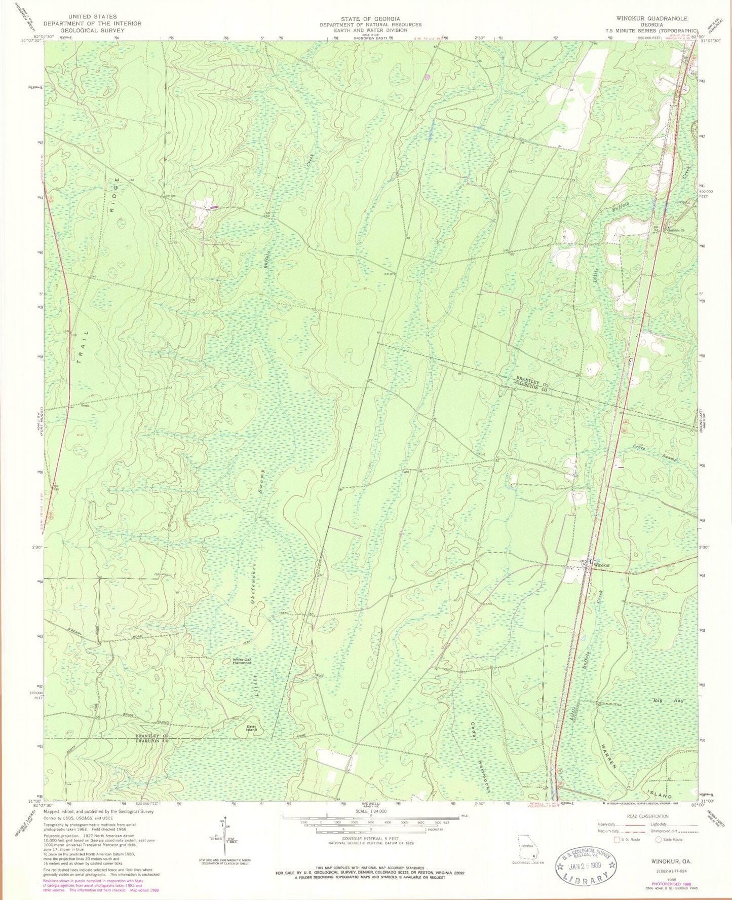 Classic USGS Winokur Georgia 7.5'x7.5' Topo Map Image