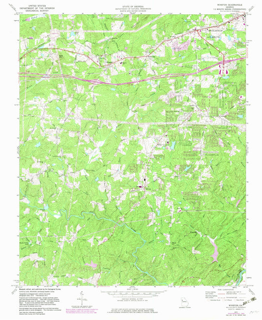 Classic USGS Winston Georgia 7.5'x7.5' Topo Map Image