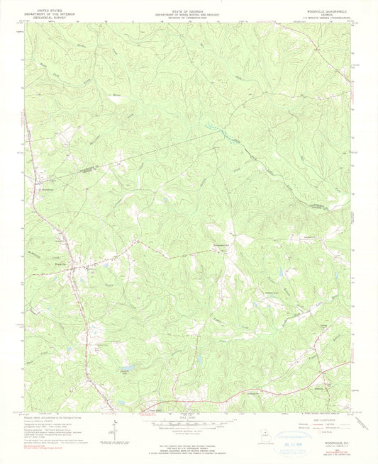 Classic USGS Woodville Georgia 7.5'x7.5' Topo Map Image