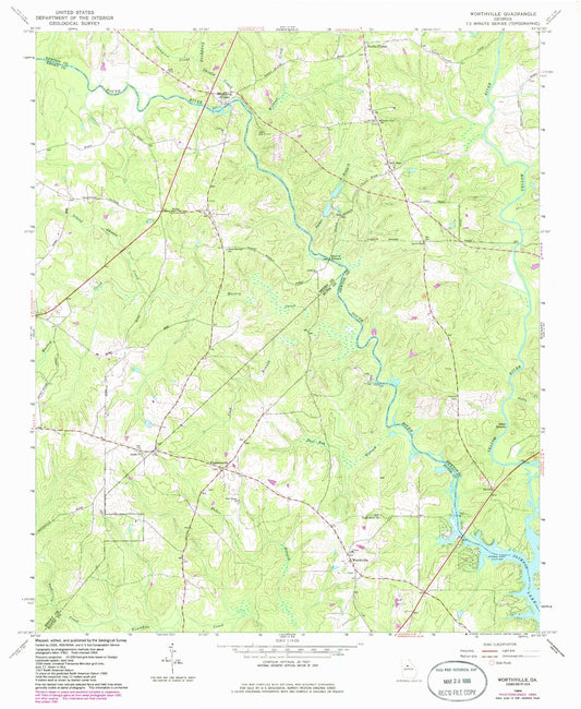 Classic USGS Worthville Georgia 7.5'x7.5' Topo Map Image