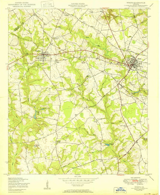 Classic USGS Wrens Georgia 7.5'x7.5' Topo Map Image