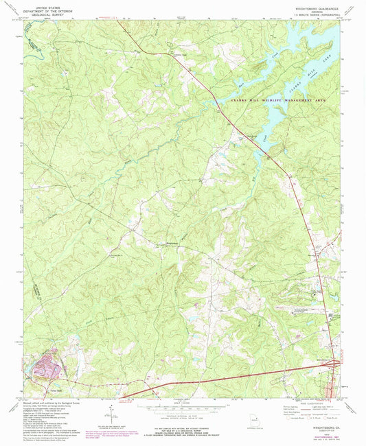 Classic USGS Wrightsboro Georgia 7.5'x7.5' Topo Map Image