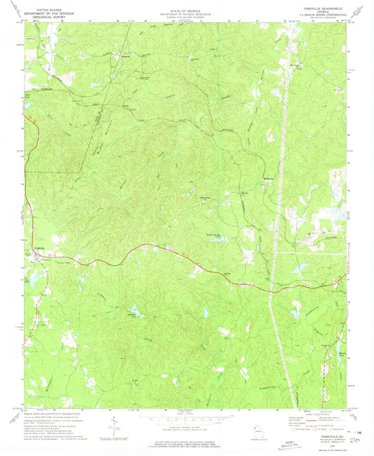 Classic USGS Yorkville Georgia 7.5'x7.5' Topo Map Image