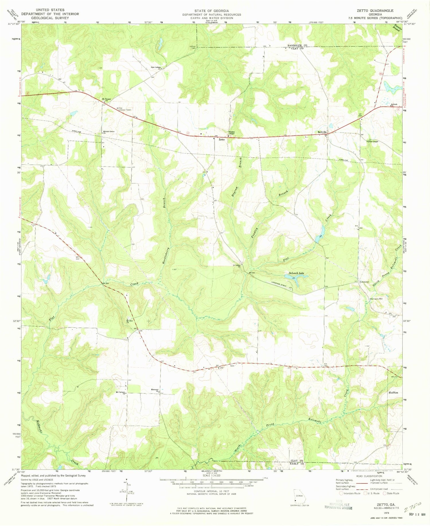 Classic USGS Zetto Georgia 7.5'x7.5' Topo Map Image
