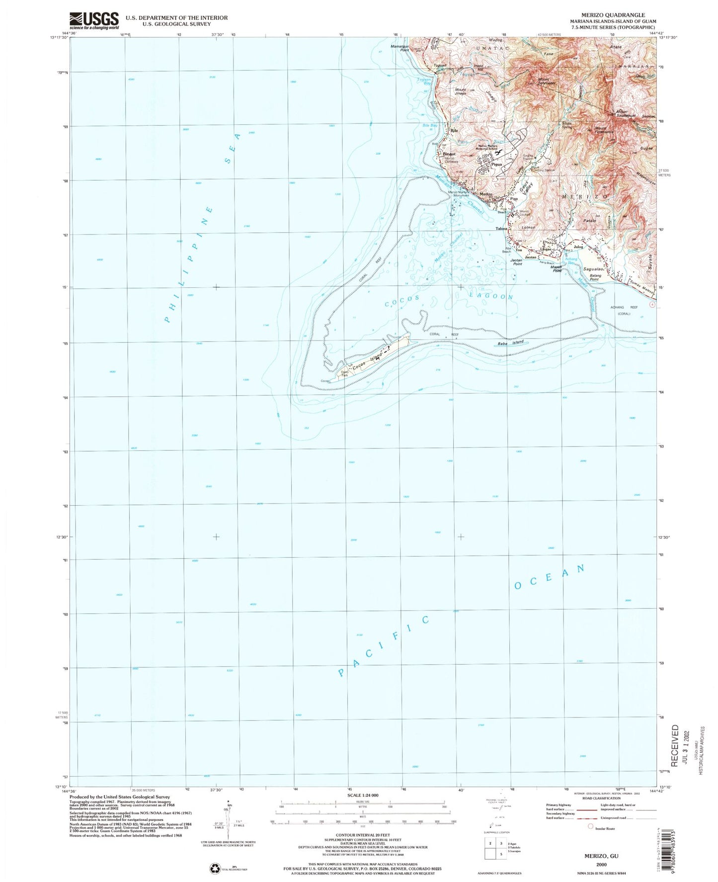 Classic USGS Merizo Guam 7.5'x7.5' Topo Map Image
