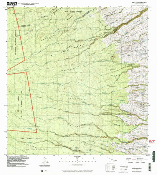 Classic USGS Akaka Falls Hawaii 7.5'x7.5' Topo Map Image