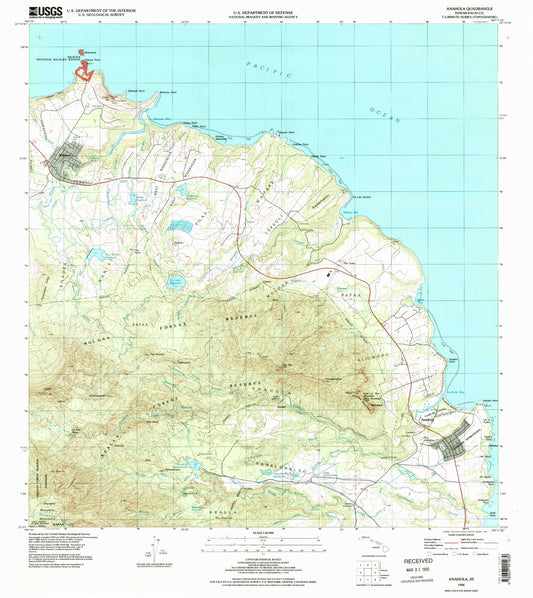 Classic USGS Anahola Hawaii 7.5'x7.5' Topo Map Image
