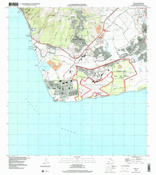 Classic USGS Ewa Hawaii 7.5'x7.5' Topo Map Image
