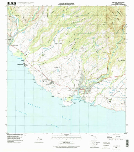 Classic USGS Hanapepe Hawaii 7.5'x7.5' Topo Map Image