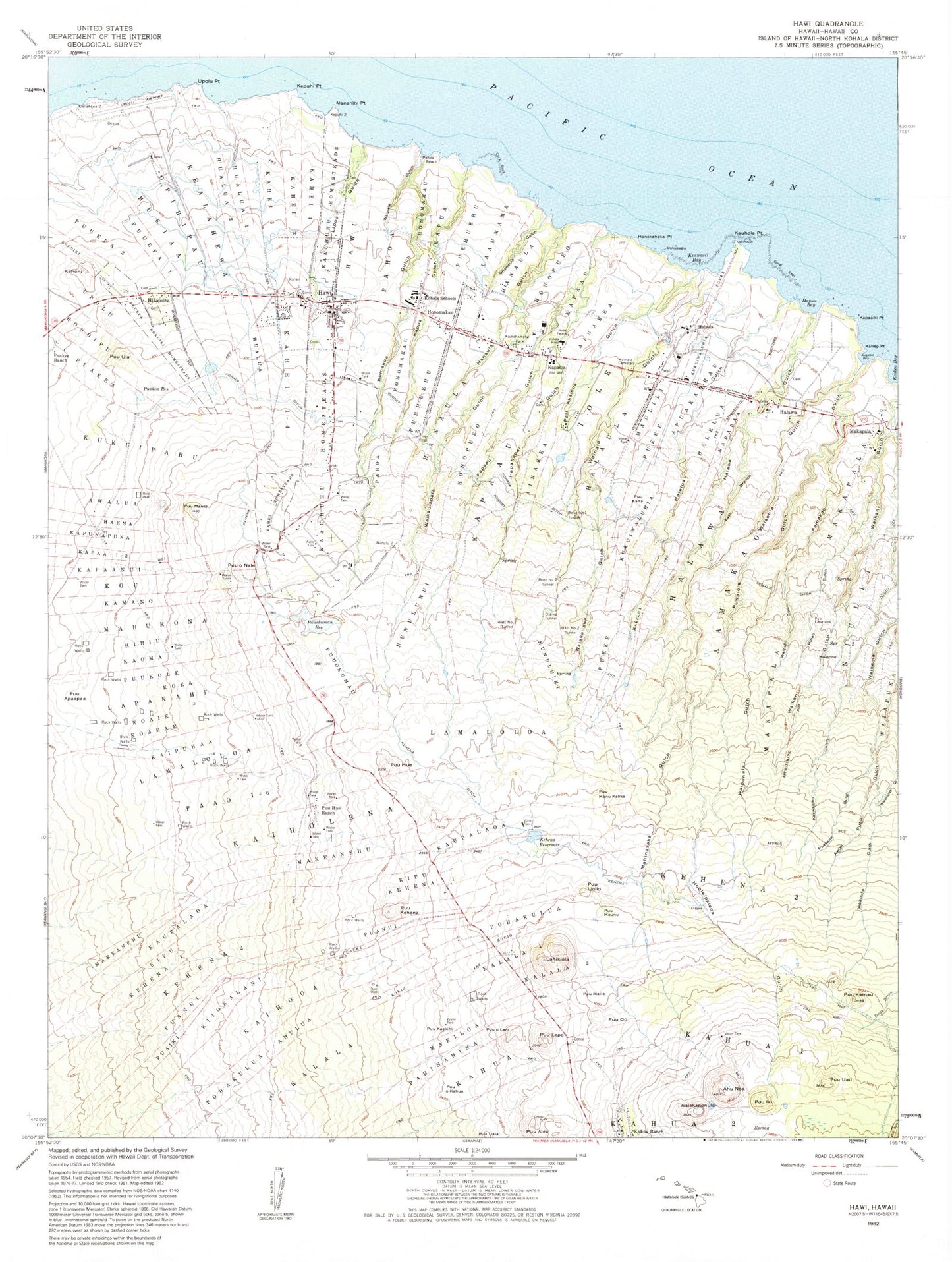 Classic USGS Hawi Hawaii 7.5'x7.5' Topo Map Image