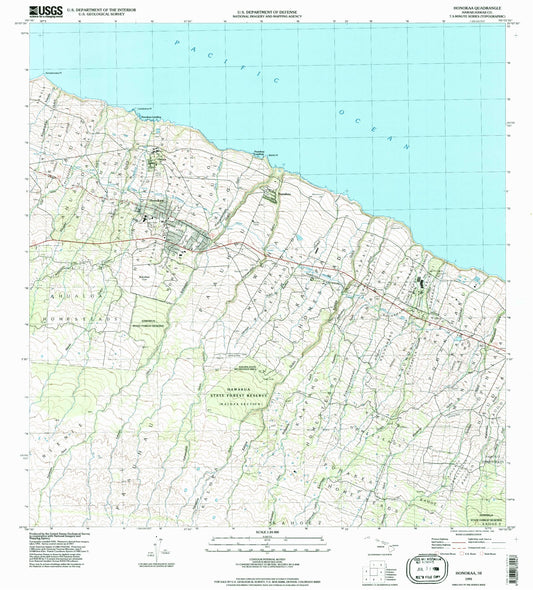 Classic USGS Honokaa Hawaii 7.5'x7.5' Topo Map Image