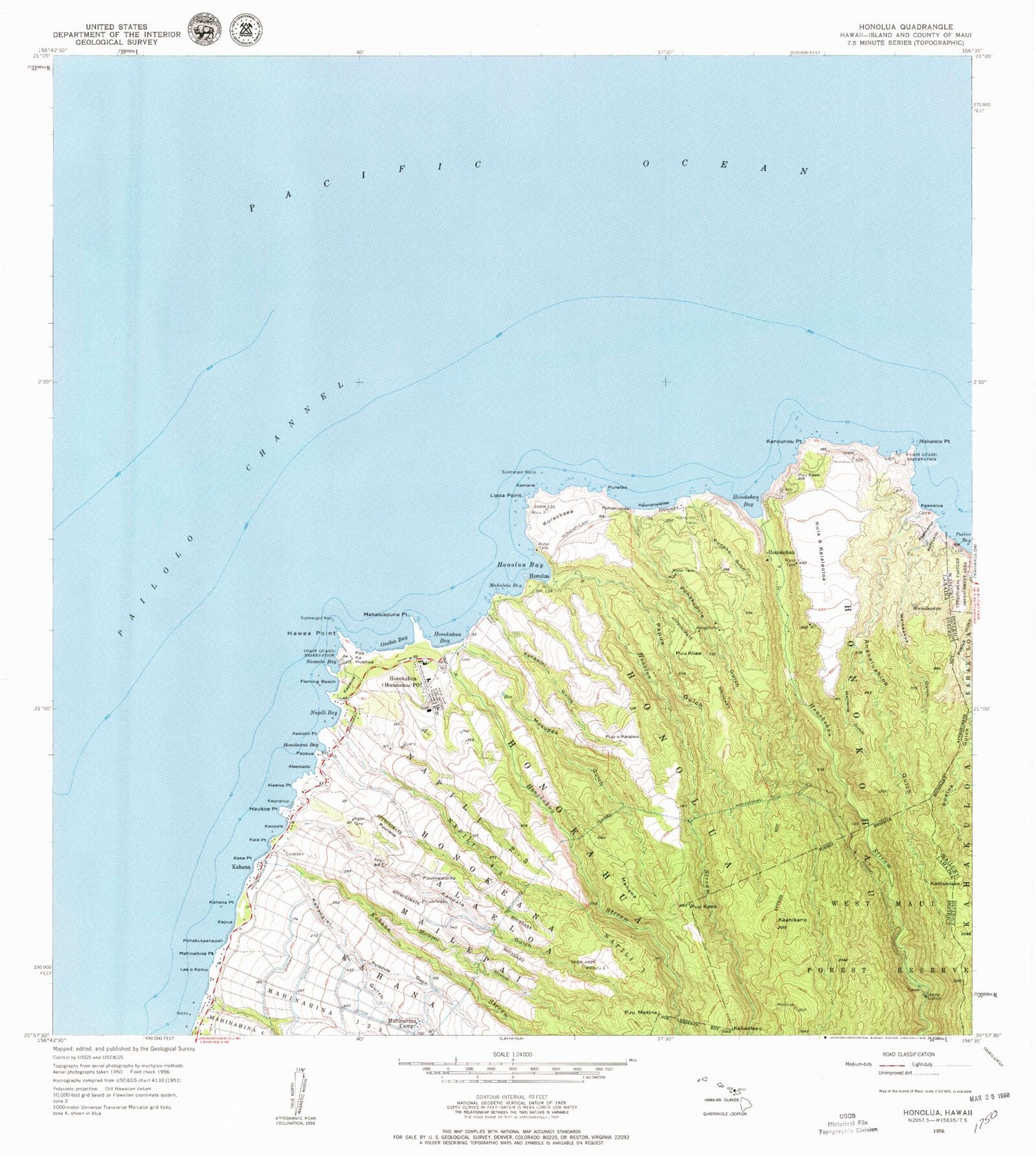 Classic USGS Napili Hawaii 7.5'x7.5' Topo Map Image