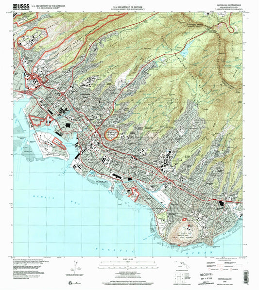 Classic USGS Honolulu Hawaii 7.5'x7.5' Topo Map Image