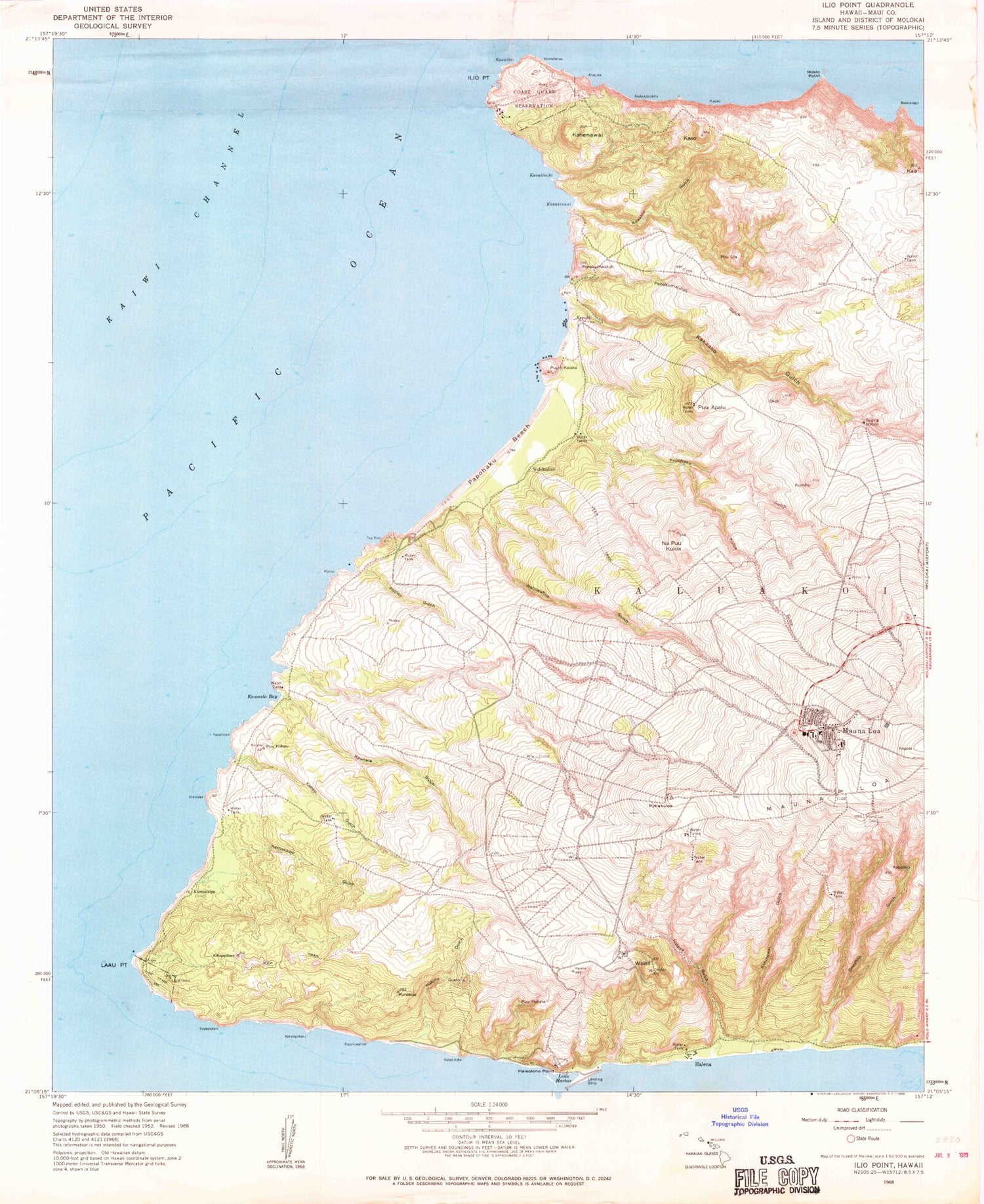 Classic USGS Ilio Point Hawaii 7.5'x7.5' Topo Map Image
