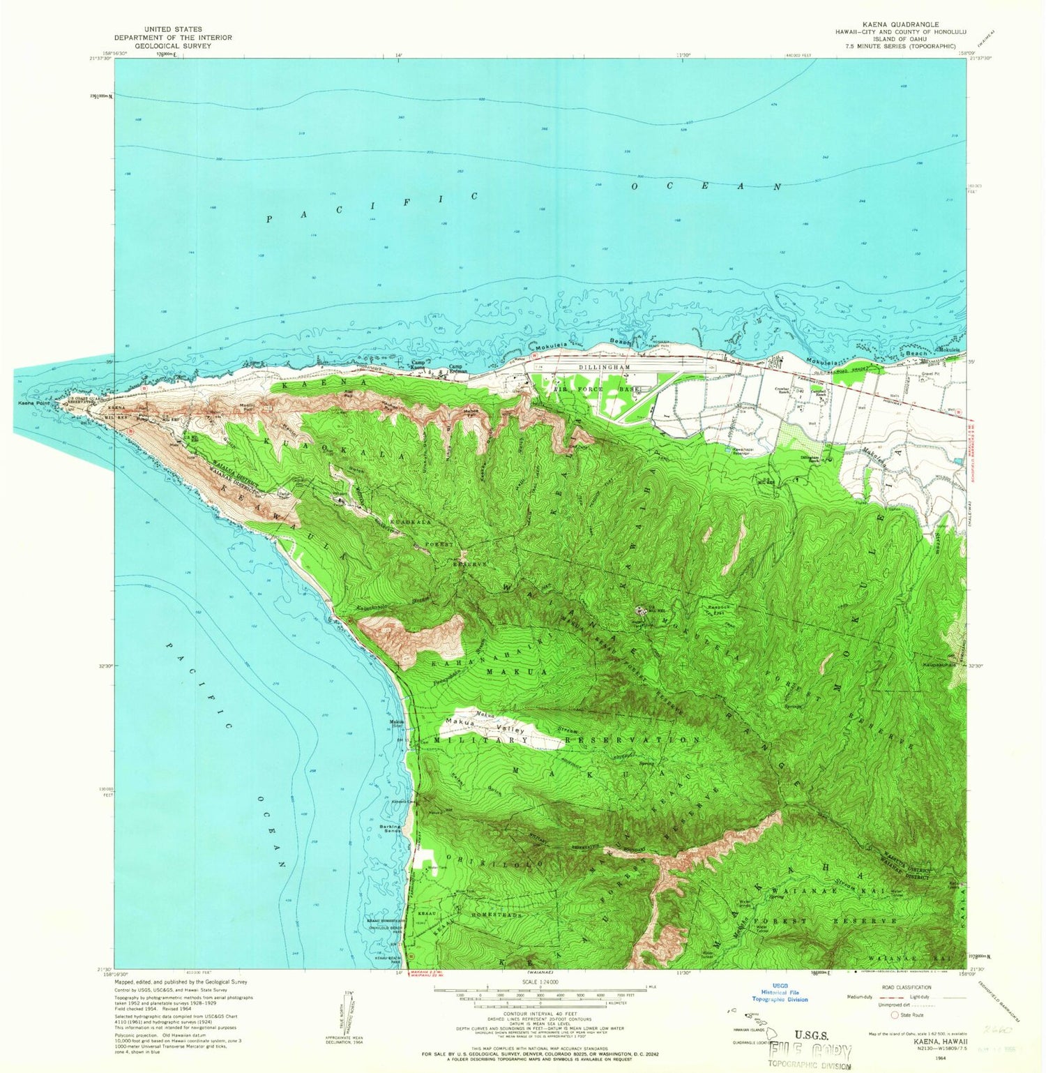 Classic USGS Kaena Hawaii 7.5'x7.5' Topo Map Image