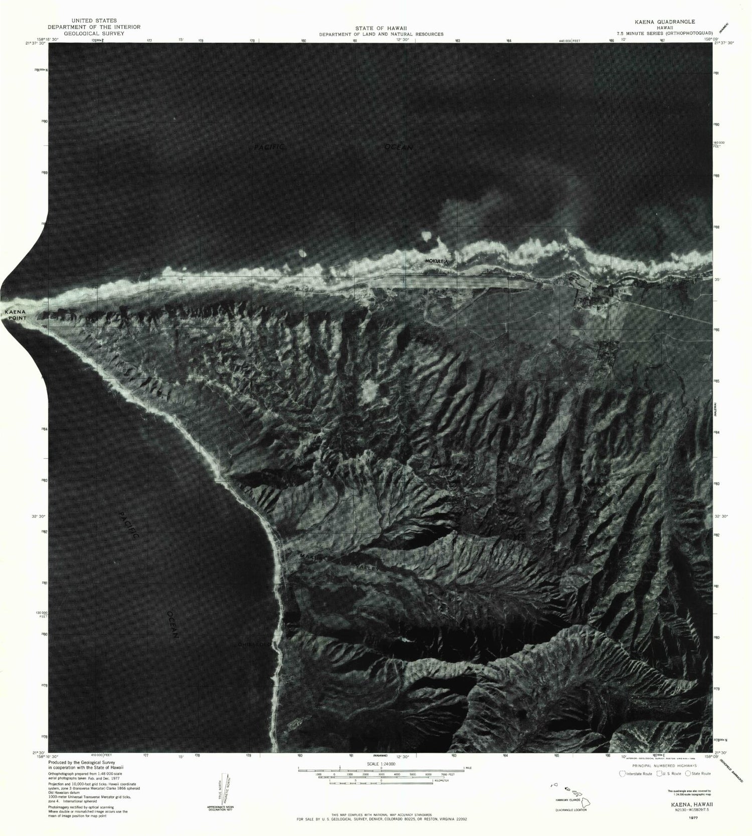 Classic USGS Kaena Hawaii 7.5'x7.5' Topo Map Image