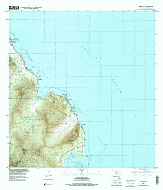Classic USGS Kahana Hawaii 7.5'x7.5' Topo Map Image