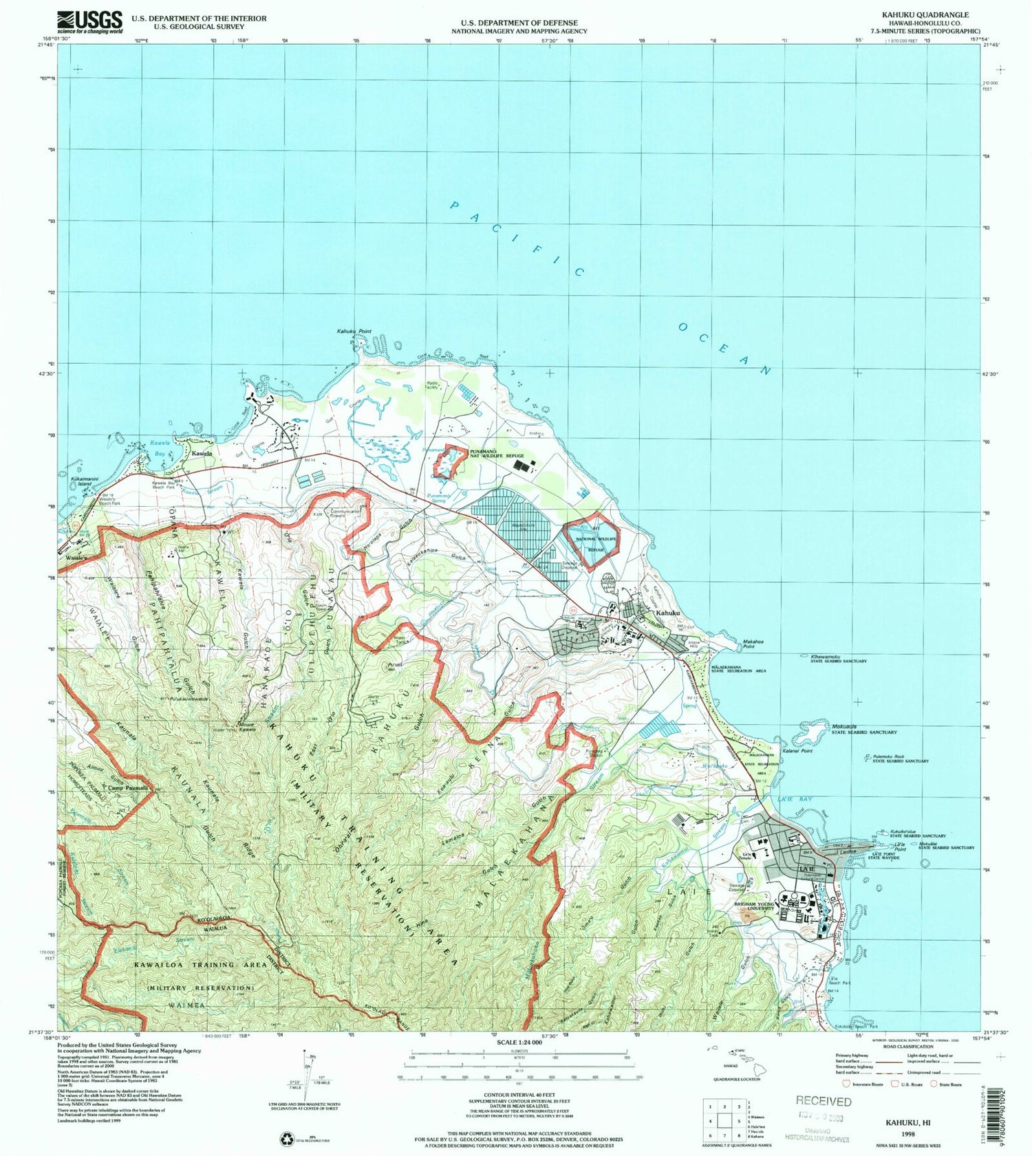 Classic USGS Kahuku Hawaii 7.5'x7.5' Topo Map Image