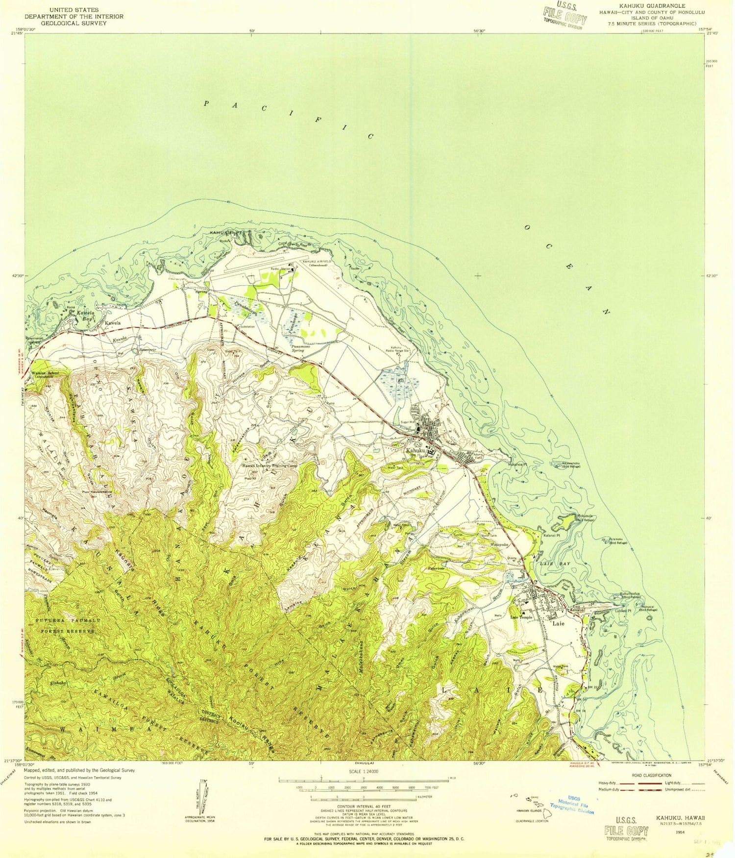 Classic USGS Kahuku Hawaii 7.5'x7.5' Topo Map Image