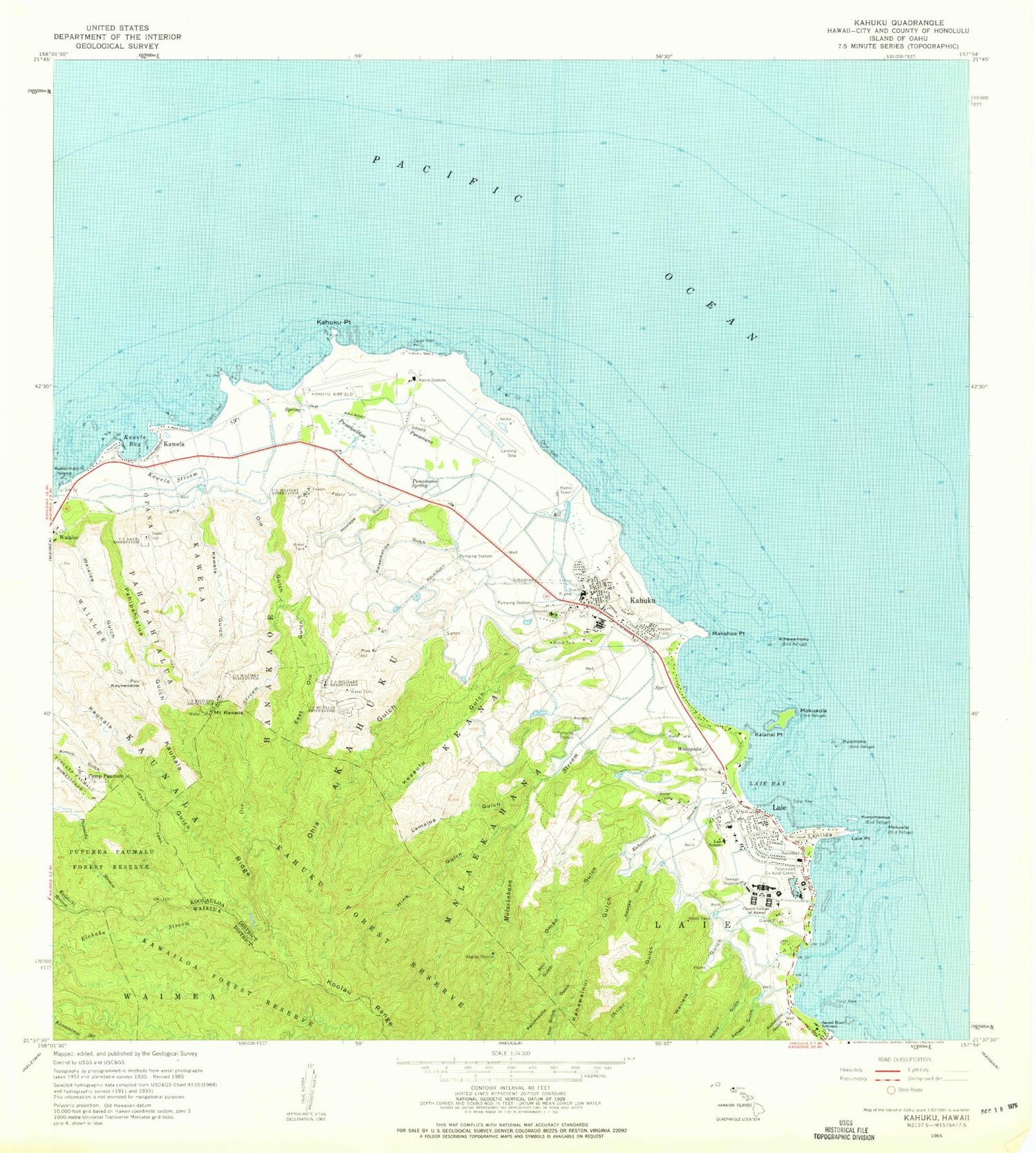 Classic USGS Kahuku Hawaii 7.5'x7.5' Topo Map Image