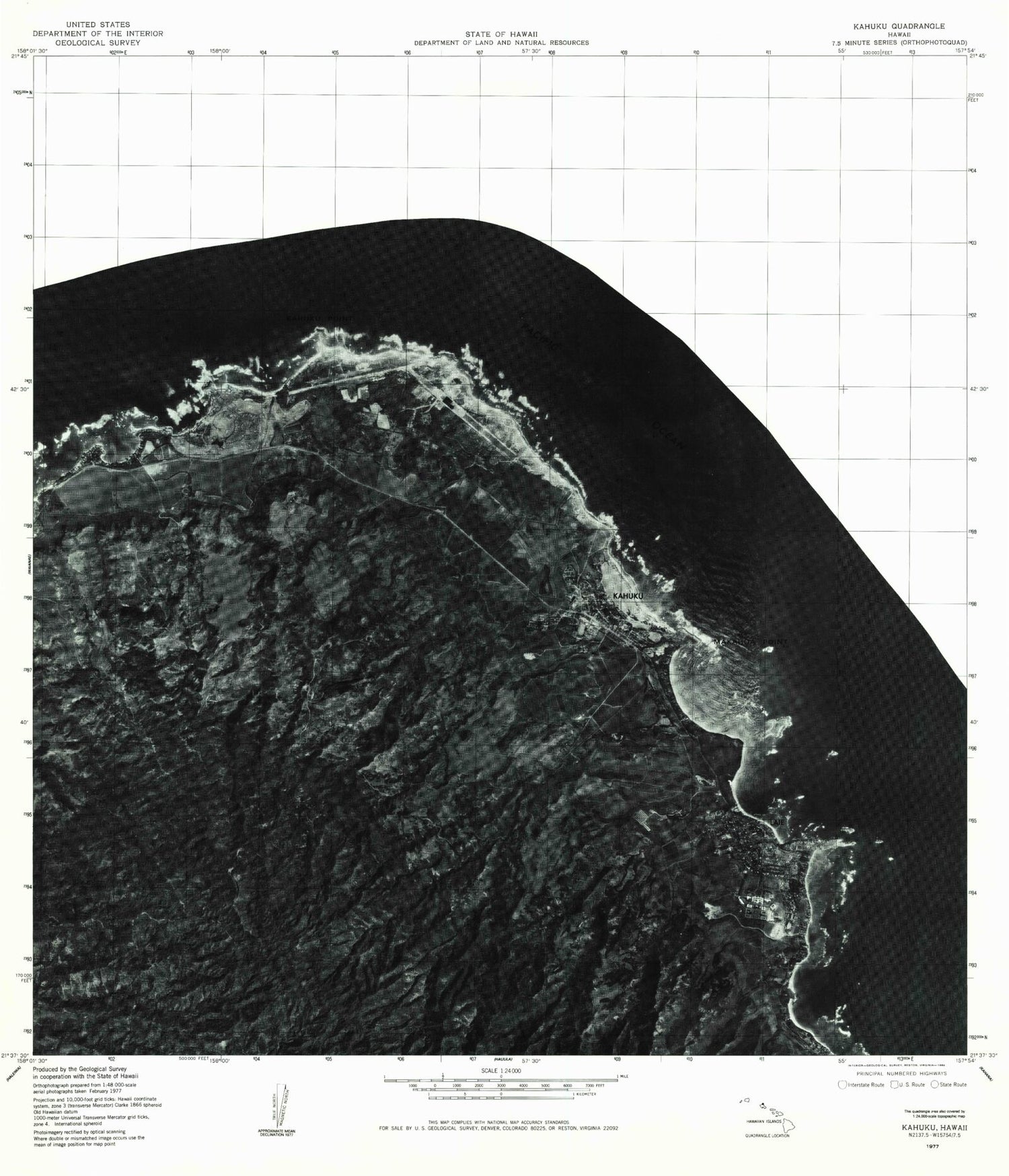 Classic USGS Kahuku Hawaii 7.5'x7.5' Topo Map Image