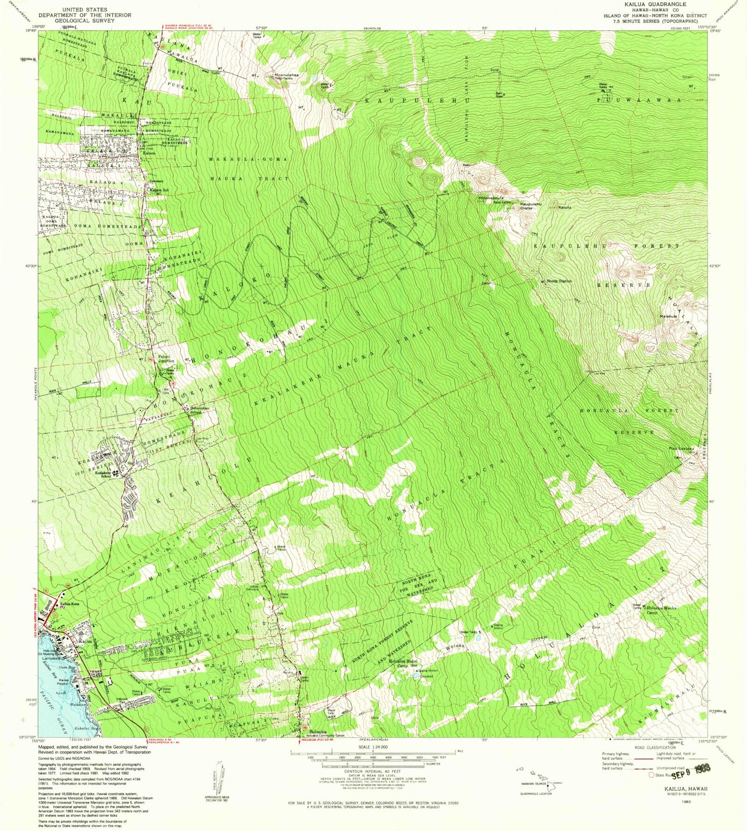 Classic USGS Kailua Hawaii 7.5'x7.5' Topo Map Image