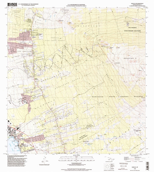Classic USGS Kailua Hawaii 7.5'x7.5' Topo Map Image