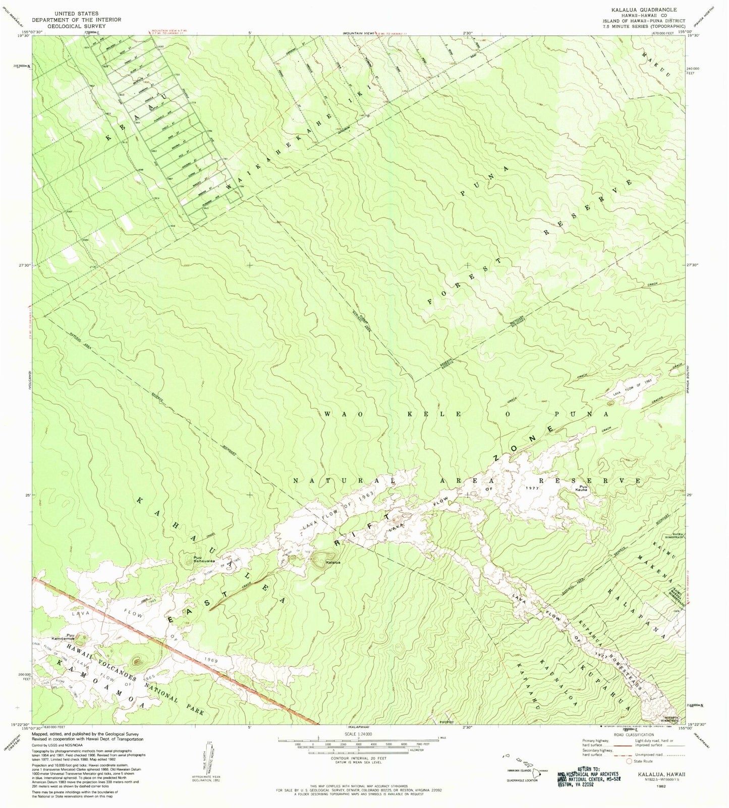 Classic USGS Kalalua Hawaii 7.5'x7.5' Topo Map Image