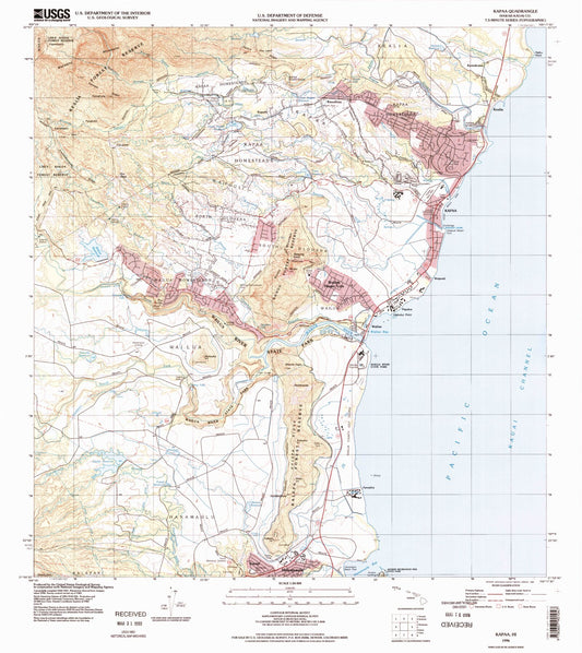 Classic USGS Kapaa Hawaii 7.5'x7.5' Topo Map Image