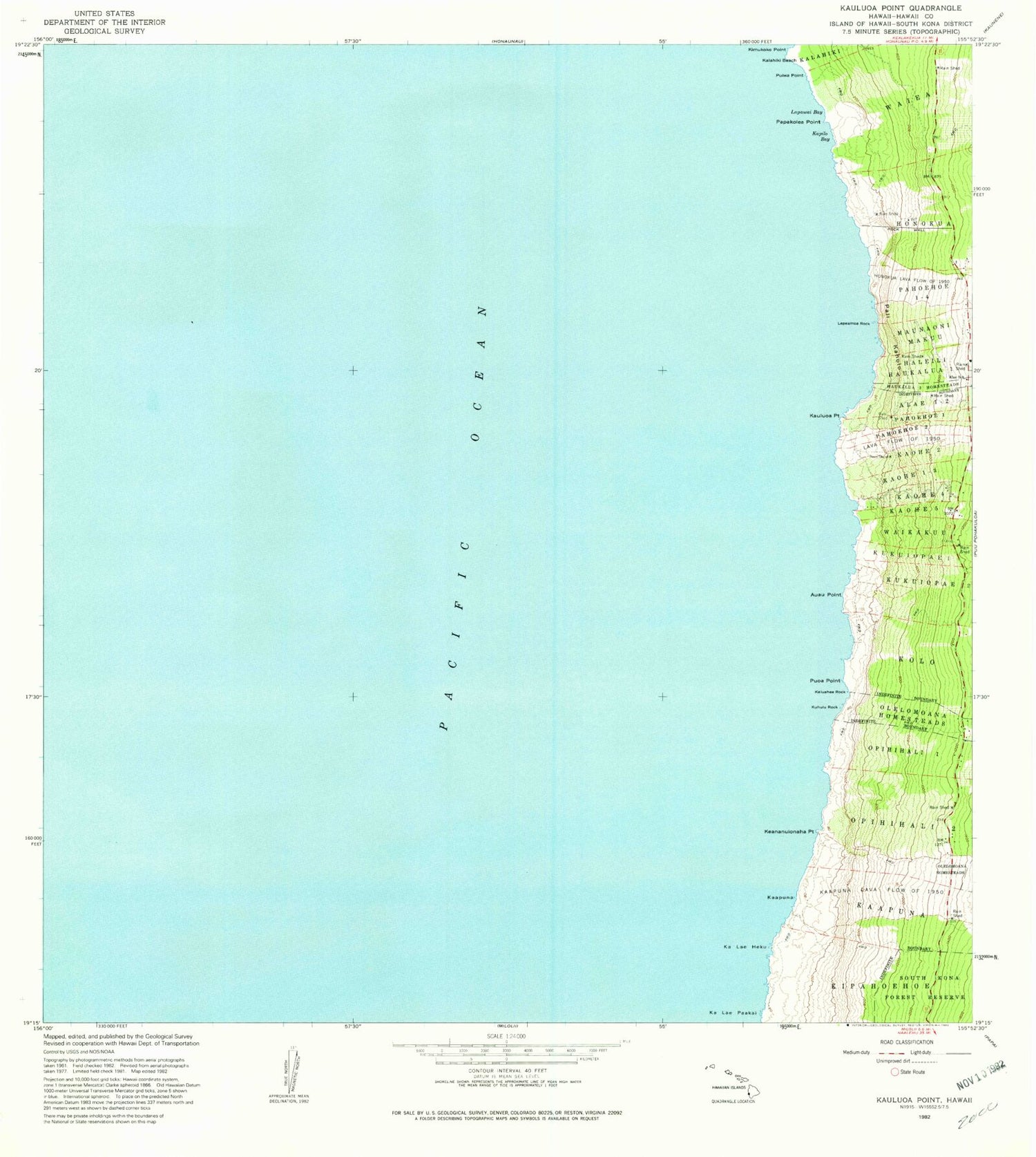 Classic USGS Kauluoa Point Hawaii 7.5'x7.5' Topo Map Image