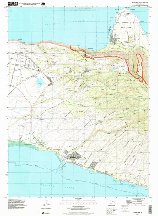 Classic USGS Kaunakakai Hawaii 7.5'x7.5' Topo Map Image