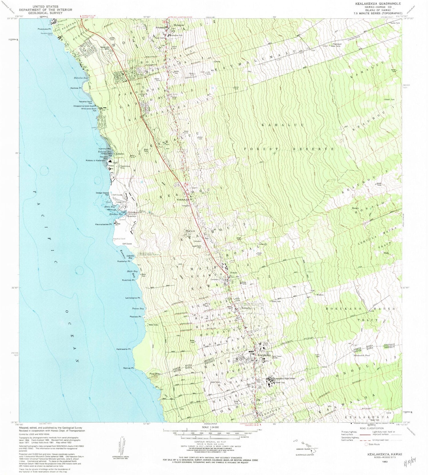 Classic USGS Kealakekua Hawaii 7.5'x7.5' Topo Map Image