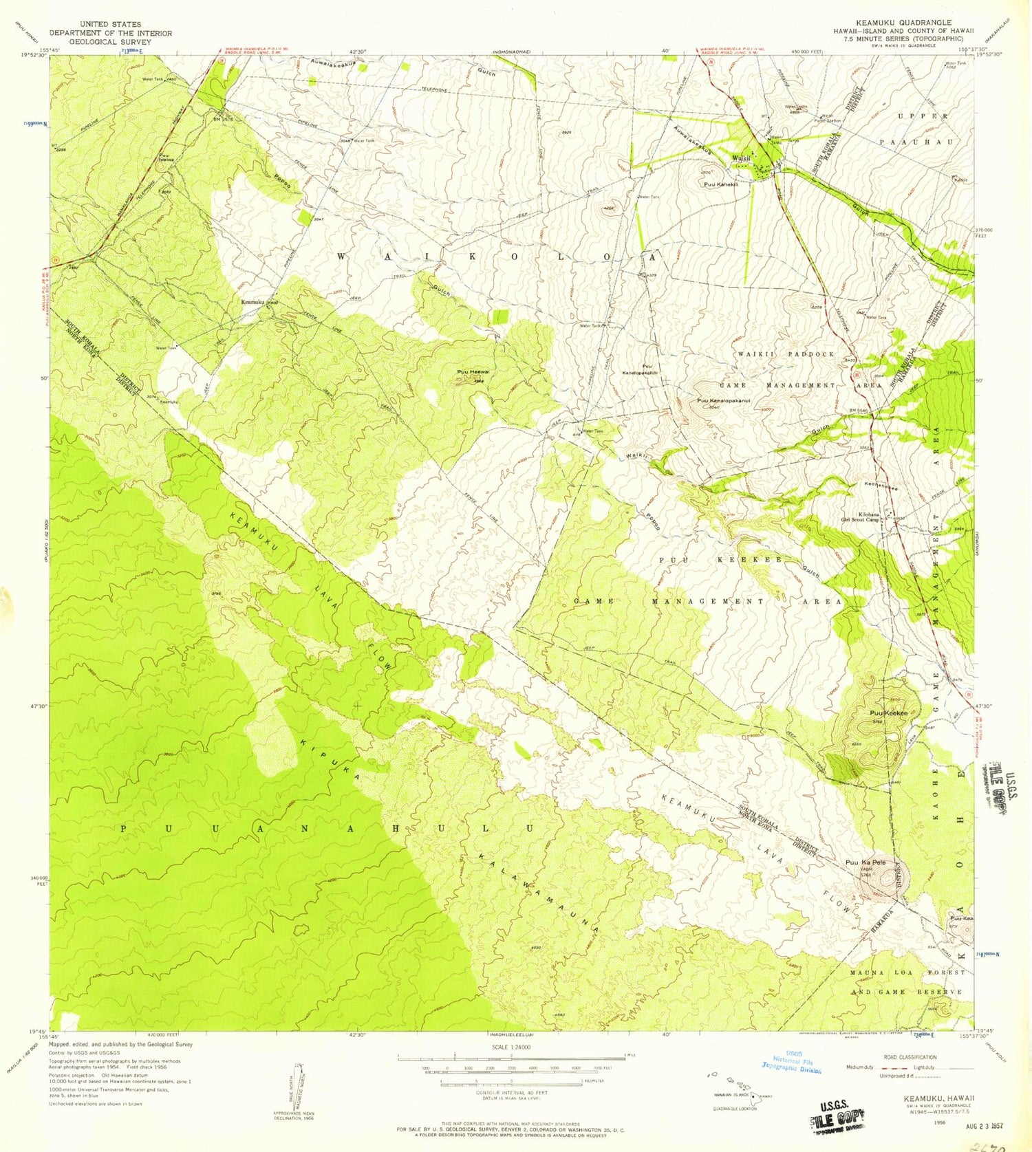 Classic USGS Keamuku Hawaii 7.5'x7.5' Topo Map Image