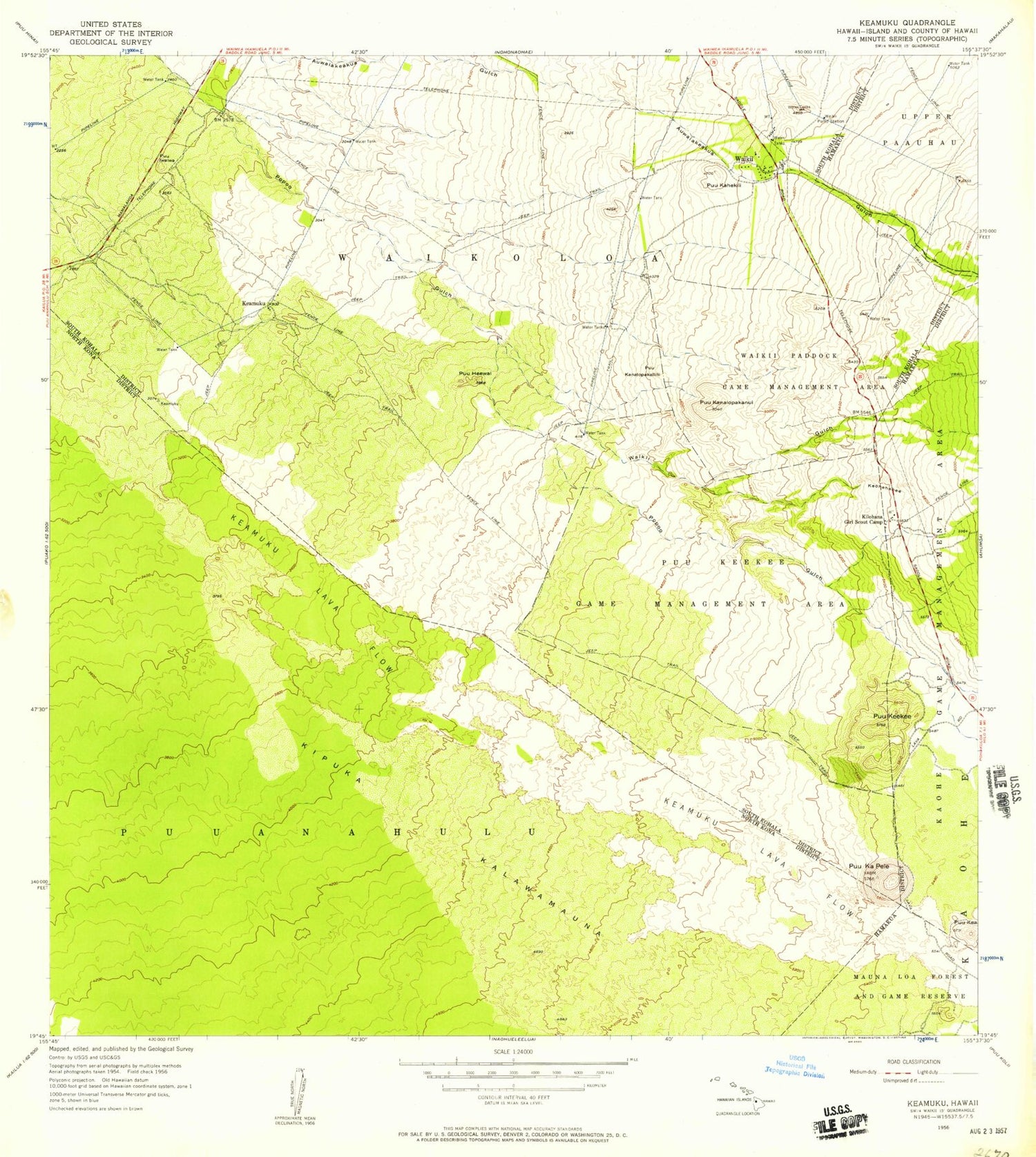 Classic USGS Keamuku Hawaii 7.5'x7.5' Topo Map Image