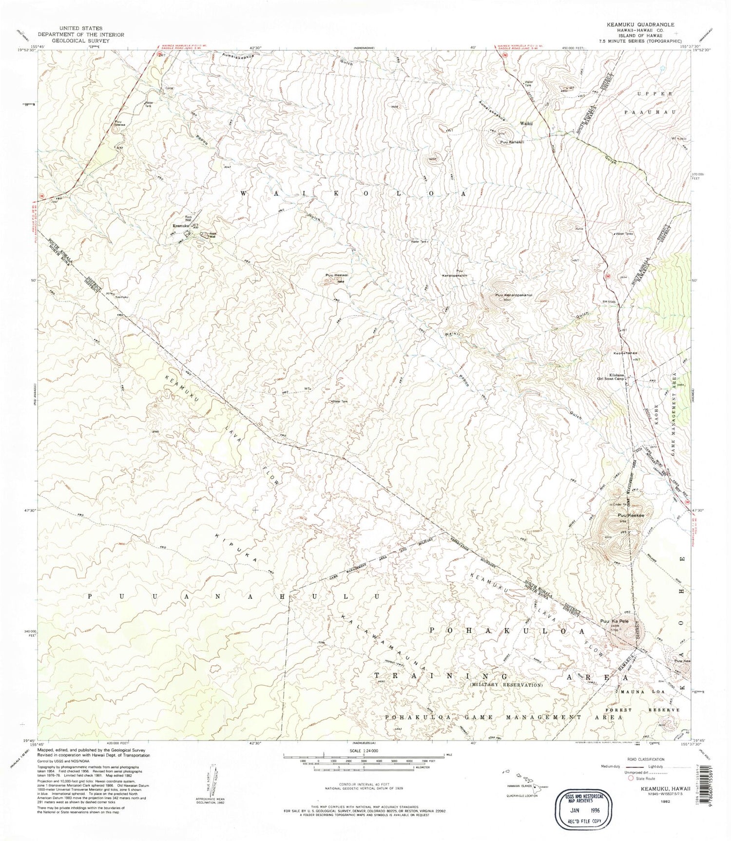 Classic USGS Keamuku Hawaii 7.5'x7.5' Topo Map Image