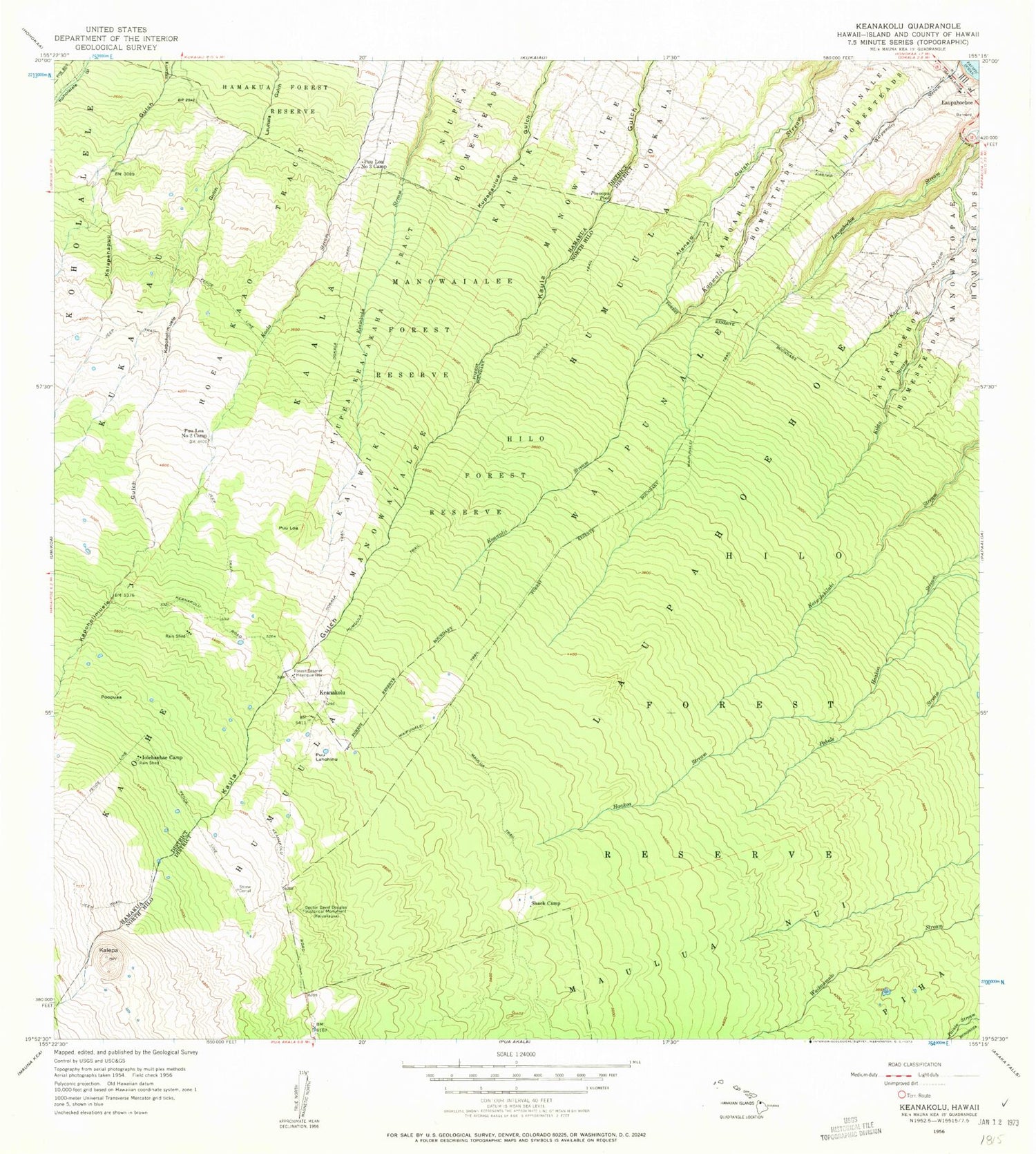 Classic USGS Keanakolu Hawaii 7.5'x7.5' Topo Map Image