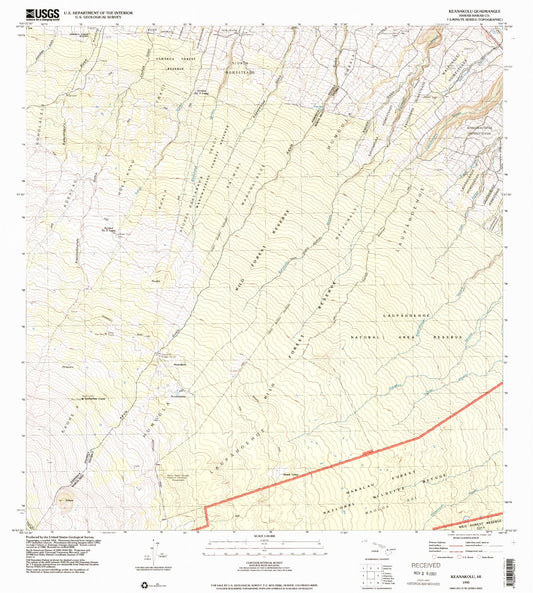 Classic USGS Keanakolu Hawaii 7.5'x7.5' Topo Map Image