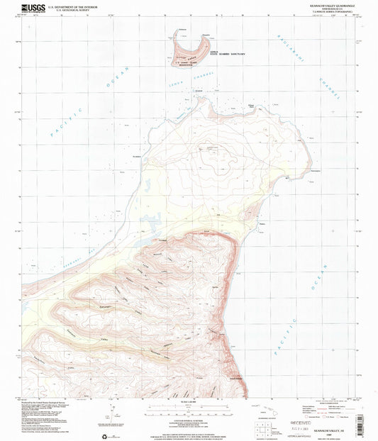 Classic USGS Keanauhi Valley Hawaii 7.5'x7.5' Topo Map Image